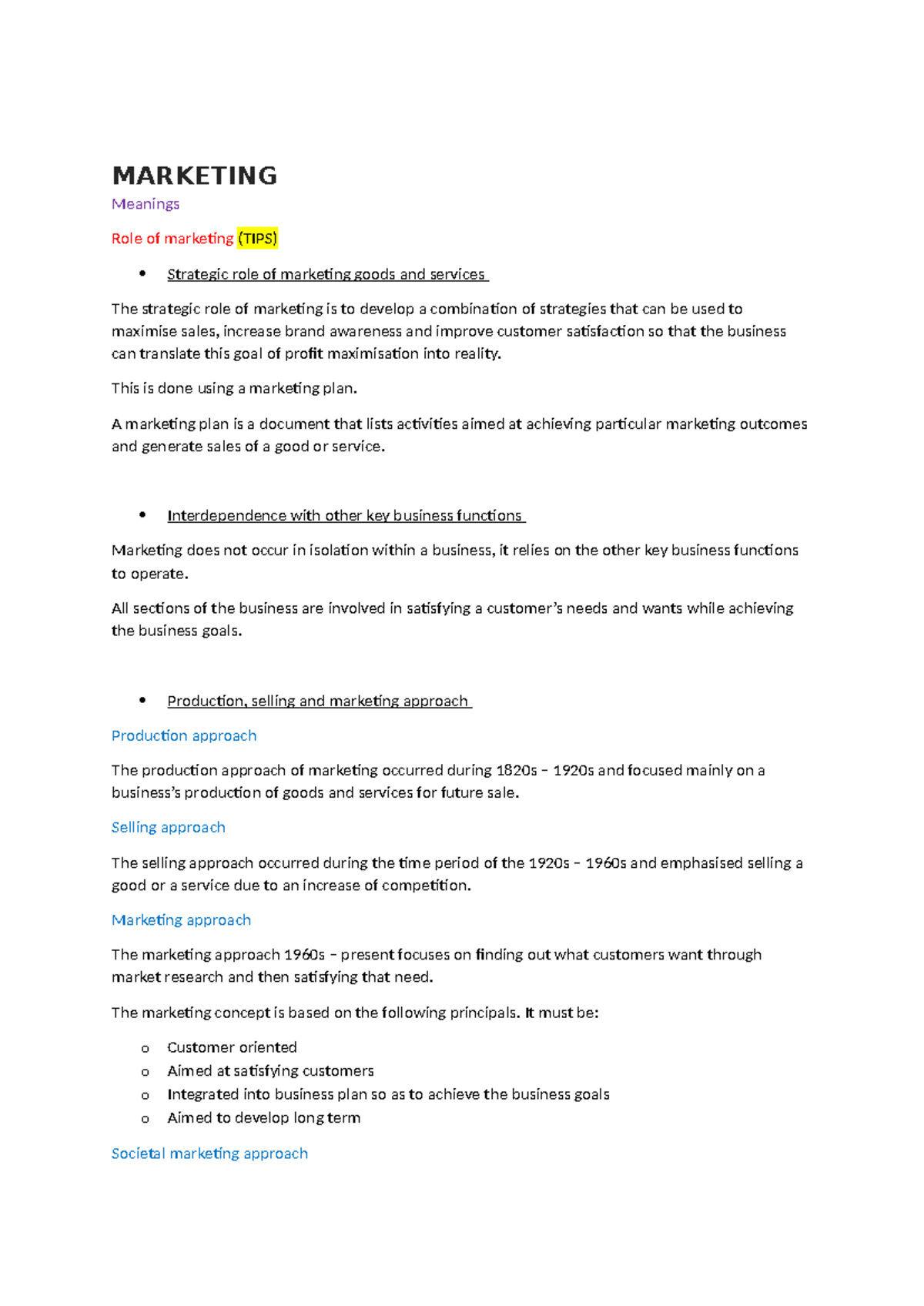 Business Marketing Notes - MARKETING Meanings Role of marketing (TIPS ...