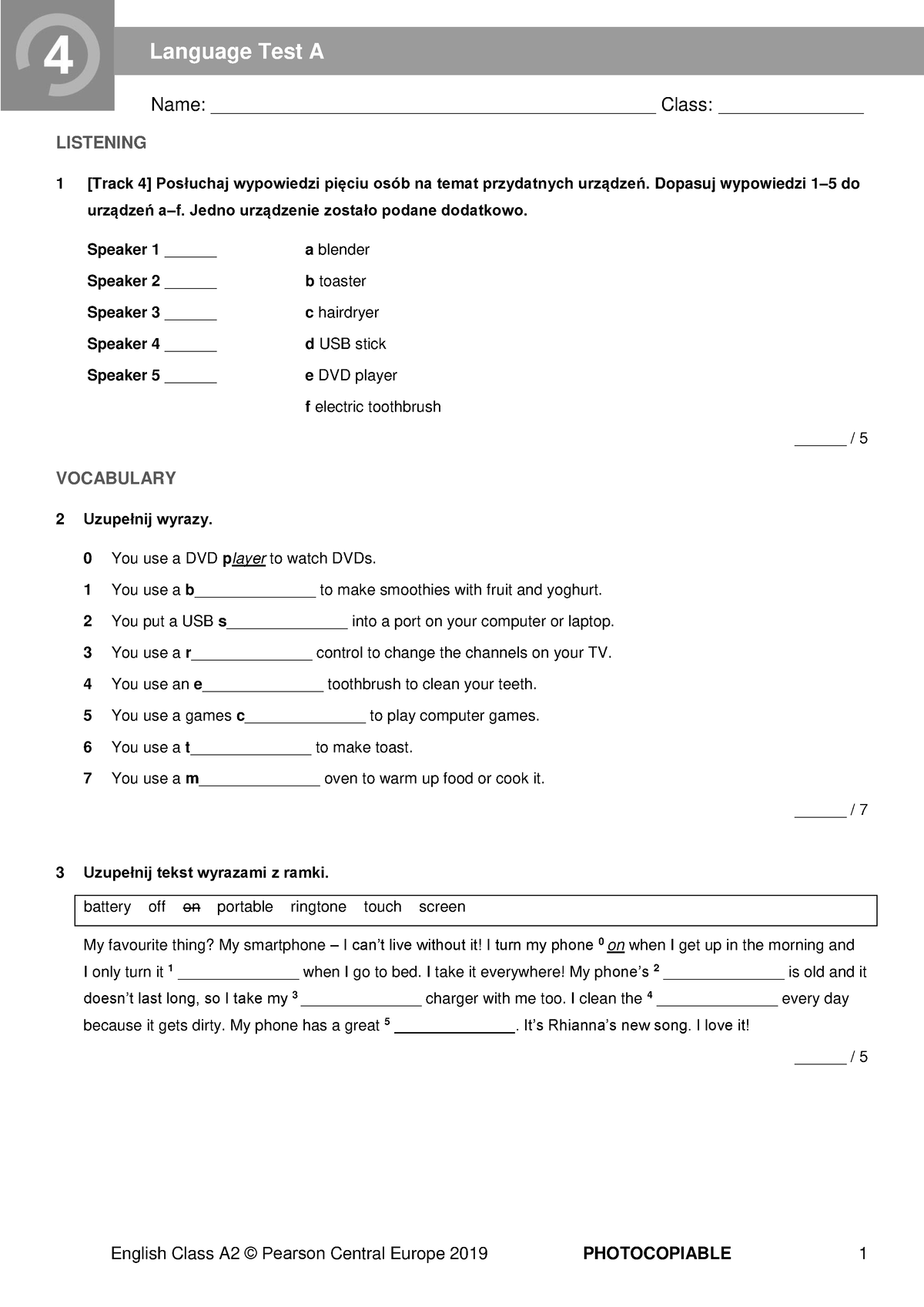 EC A2 Tests - Language Test 4A - Name ...