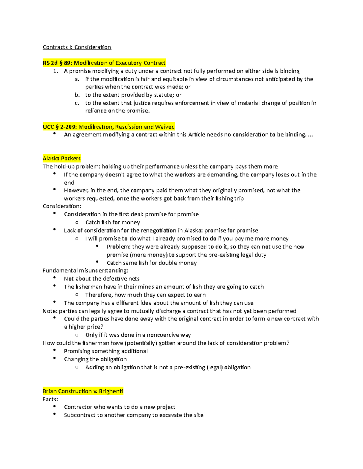 Contracts I- consideration - Contracts I: Consideration RS 2d § 89 ...