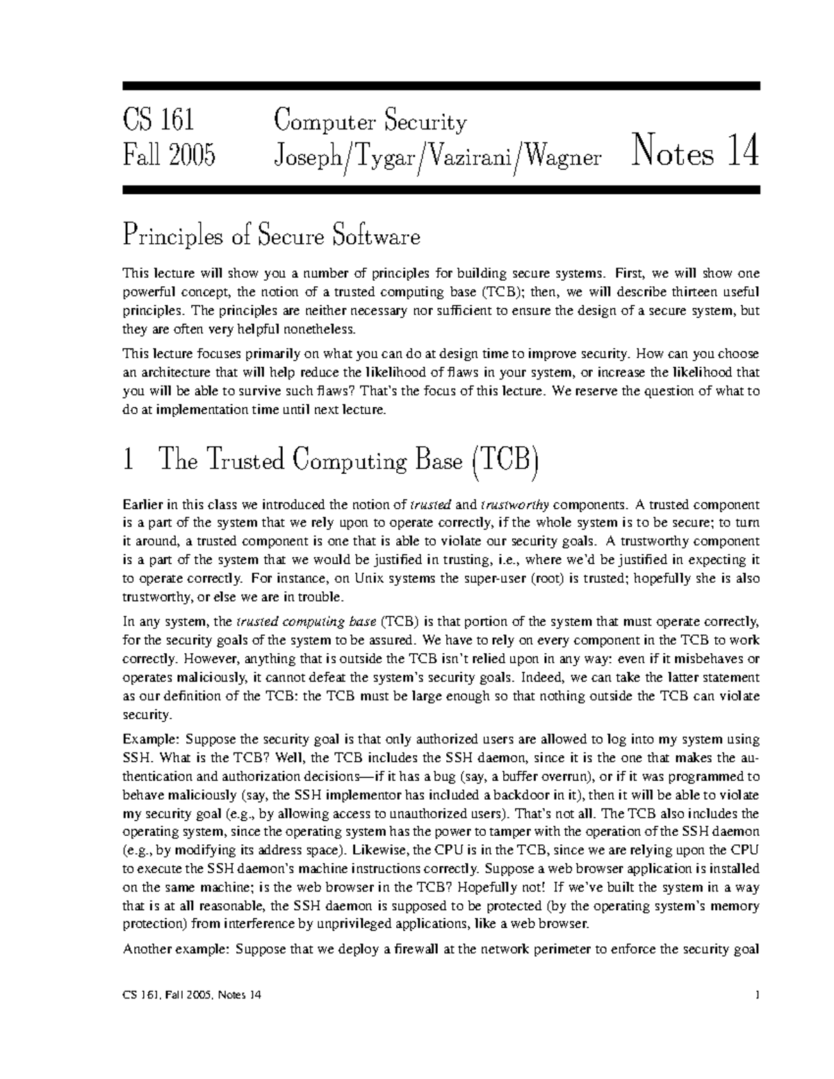 Principles - CS 161 Computer Security Fall 2005 Joseph/Tygar/Vazirani ...