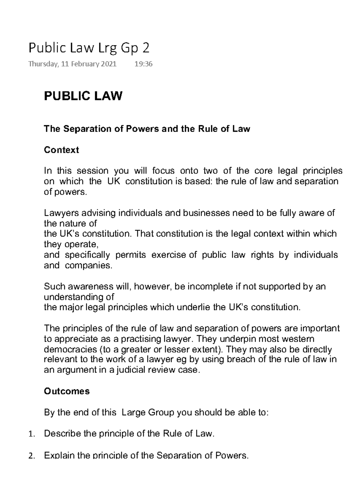 Public Law Large Gp 2 Separation of Powers and Rule of Law - PUBLIC LAW ...