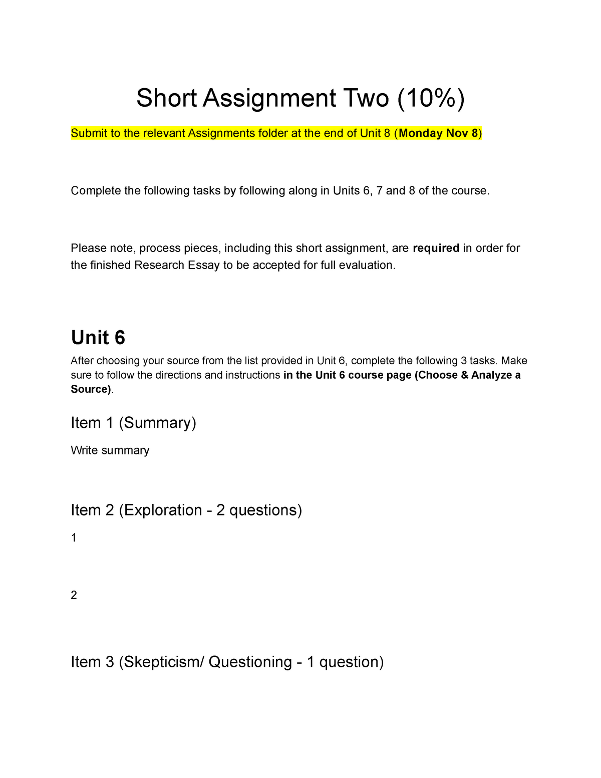 short assignment definition