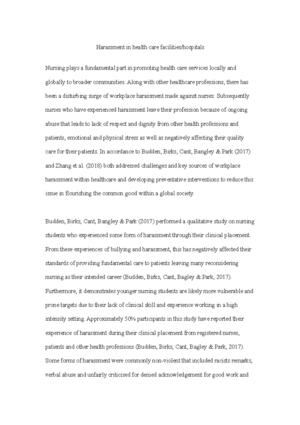 Assessment Task 3 UNCC300 Harassment In Health Care Facilities