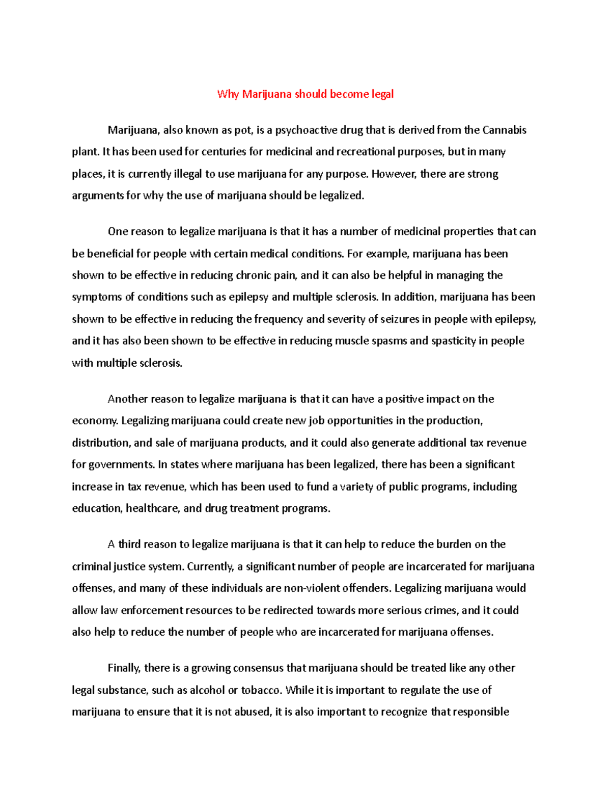 why marijuana should be legal persuasive essay