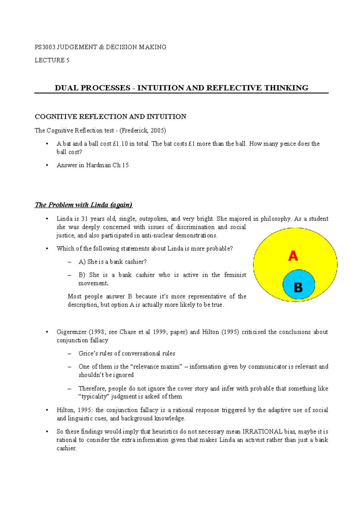 Dual Thinking Systems - PS3003 JUDGEMENT & DECISION MAKING LECTURE 5 ...