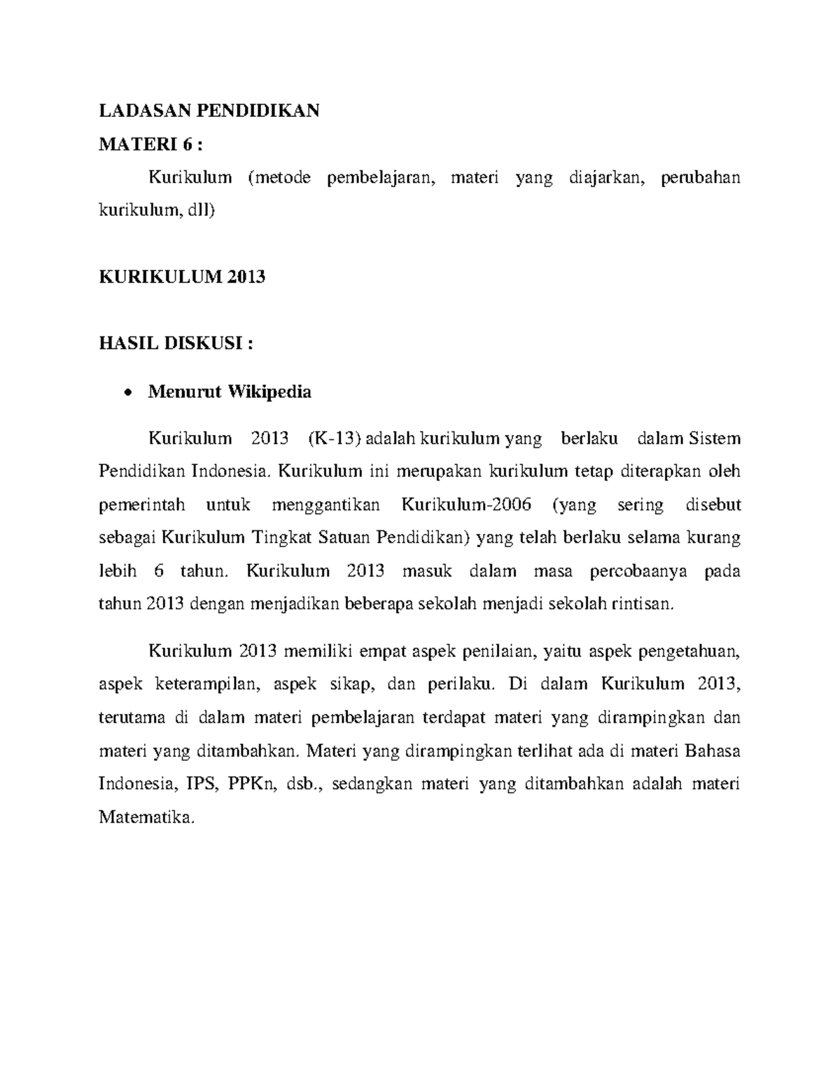 LP Kurikulum - Landasan Pendidikan - LADASAN PENDIDIKAN MATERI 6 ...