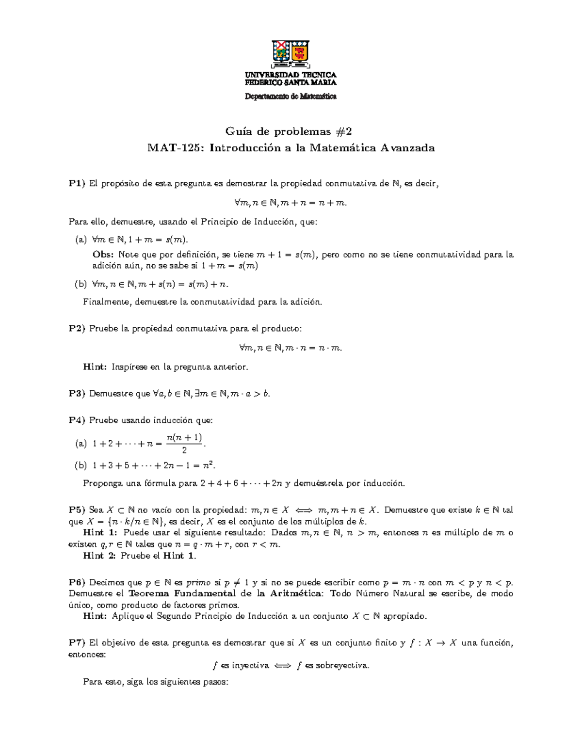 Guia2-Mat125 - Guia 2 - Gu ́ıa De Problemas MAT-125: Introducci ́on A ...