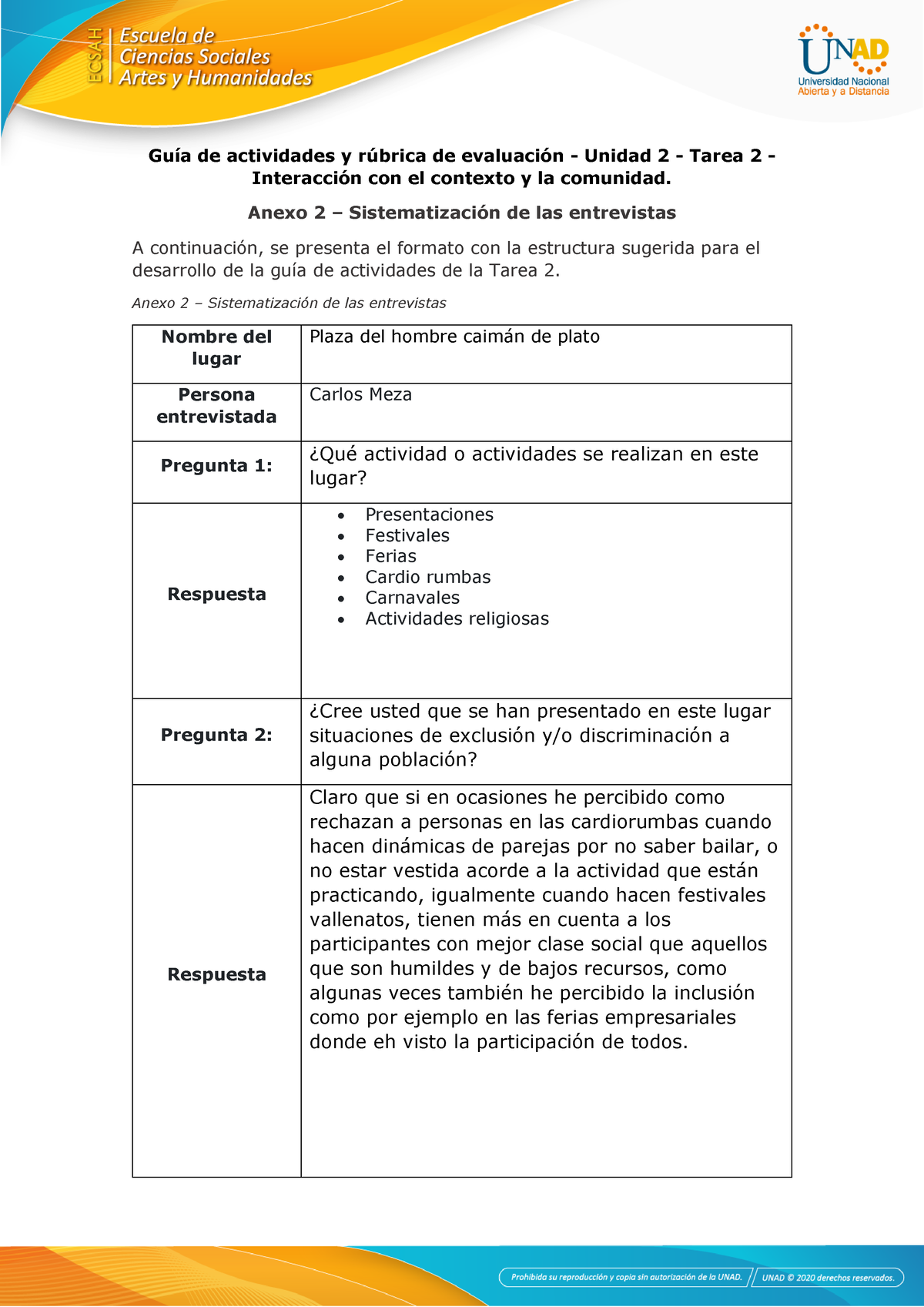 Anexo Tarea Sistematizaci N De Entrevistas Gu A De Actividades Y R Brica De