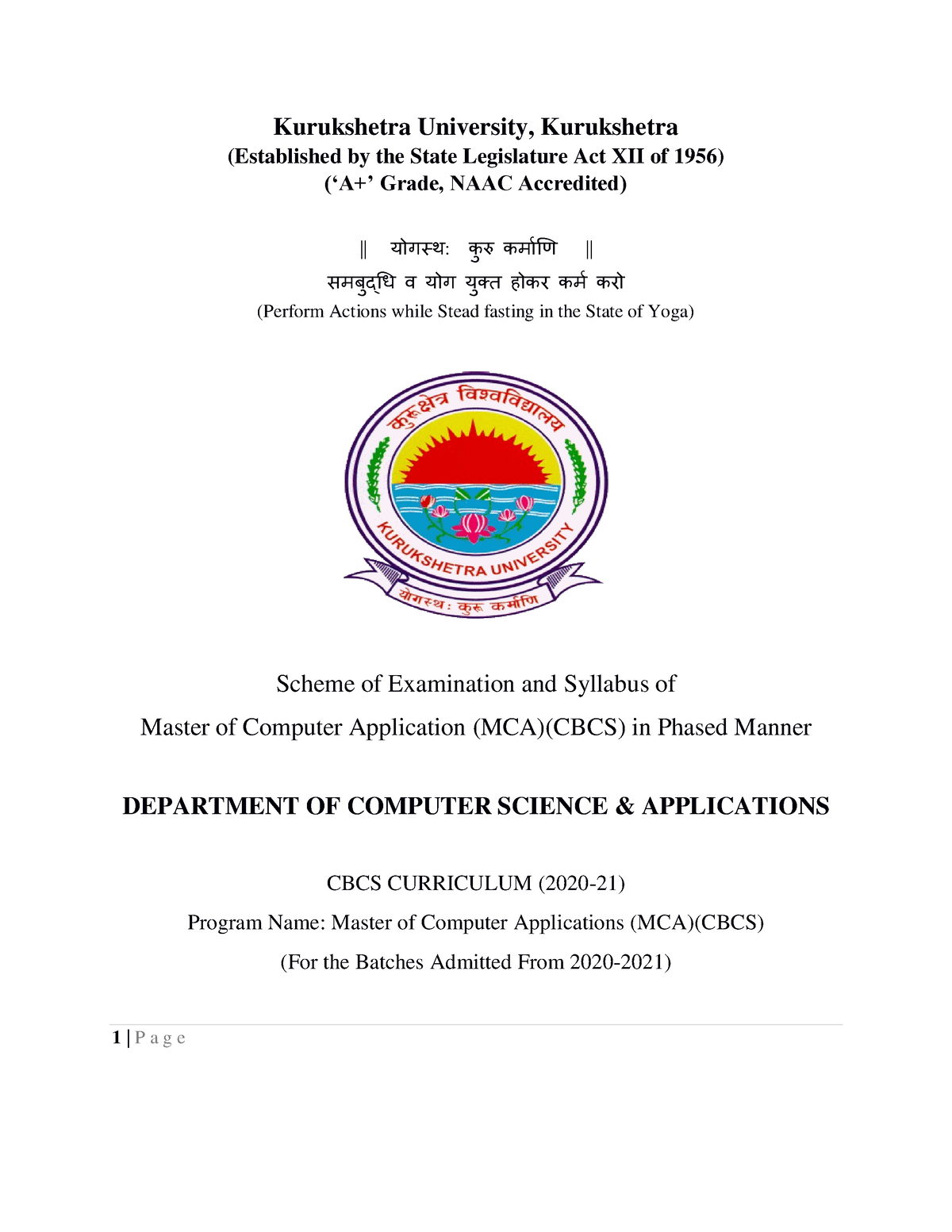 CBCS MCA Final-1 - Syllabus - Kurukshetra University, Kurukshetra ...