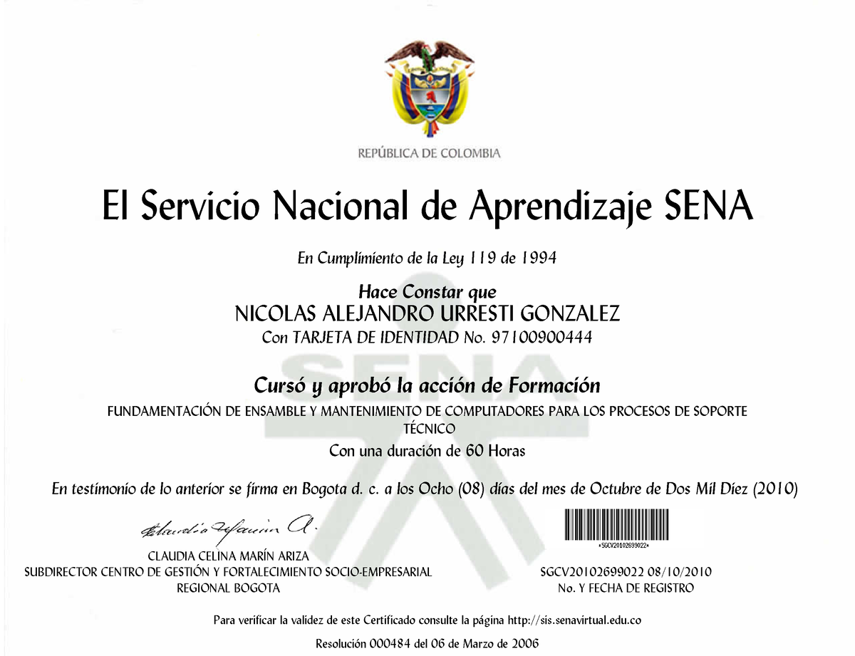 Diploma De Computadores - El Servicio Nacional De Aprendizaje SENA En ...