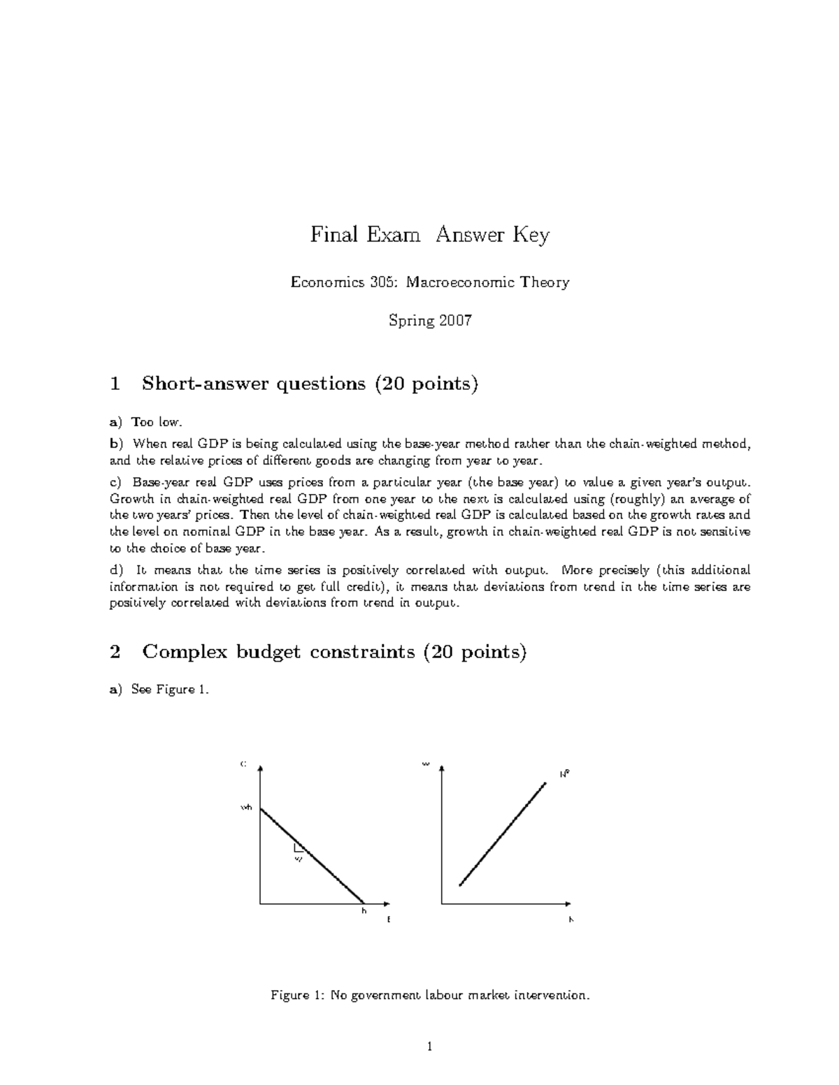 FINAL 2018, Questions And Answers - Final Exam Answer Key Economics 305 ...