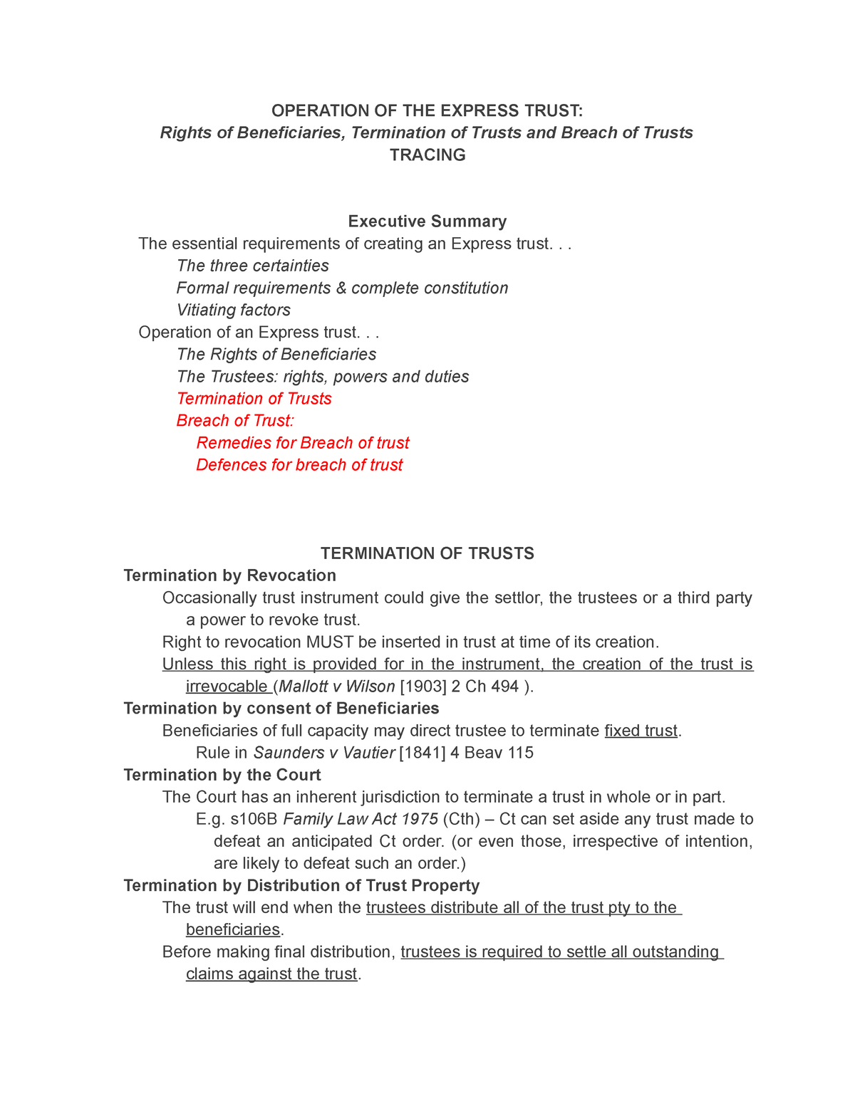 Rights Of Beneficiaries Termination Of Trusts And Breach Of Trusts Operation Of The Express 2004