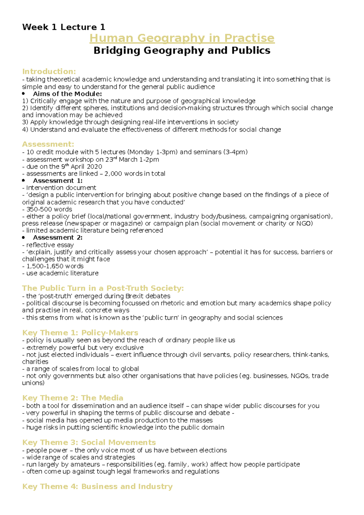 Week 1 Lecture 1 - Human Geographies In Practise - Week 1 Lecture 1 ...
