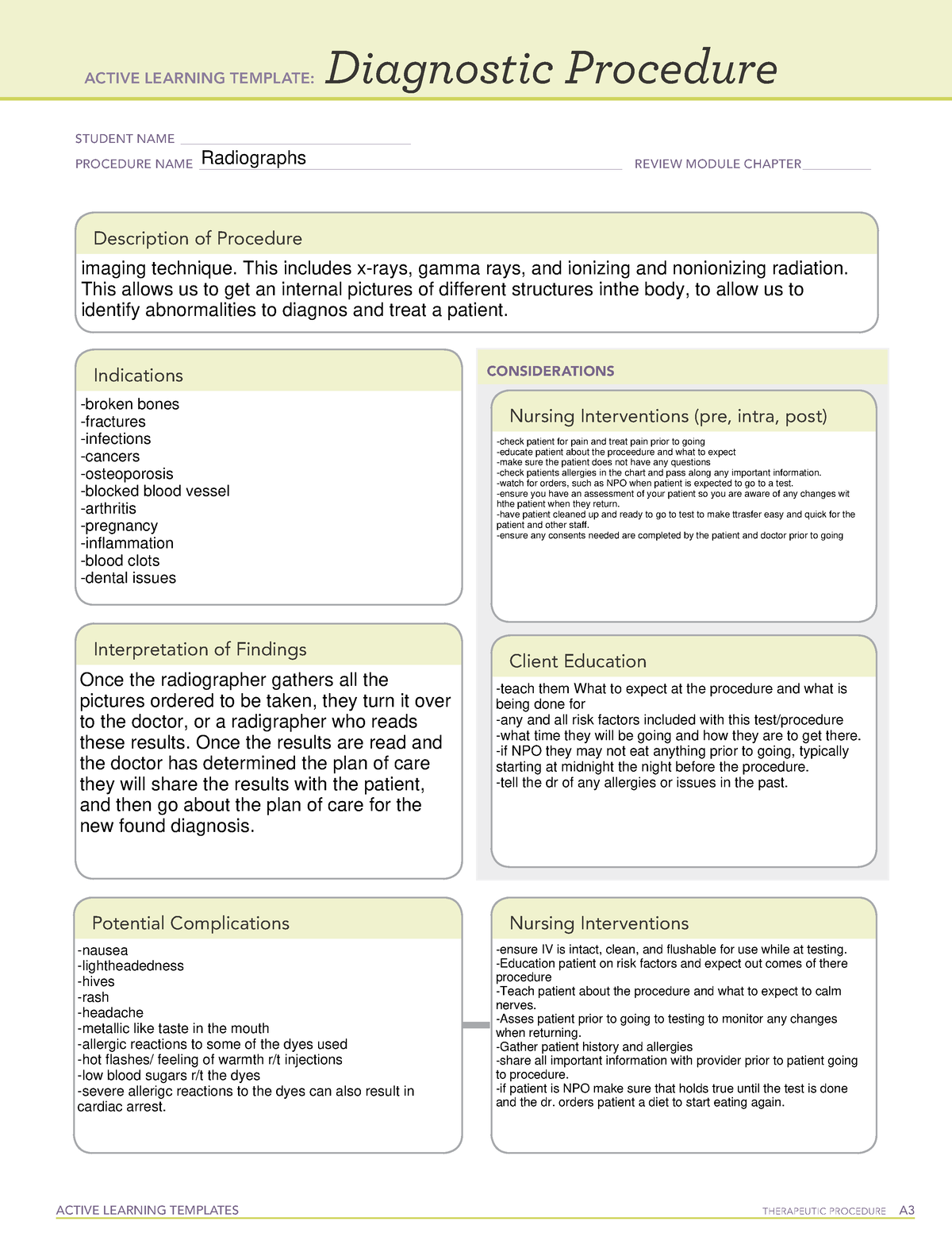 ATI Diagnostic study Radiology template - ACTIVE LEARNING TEMPLATES ...