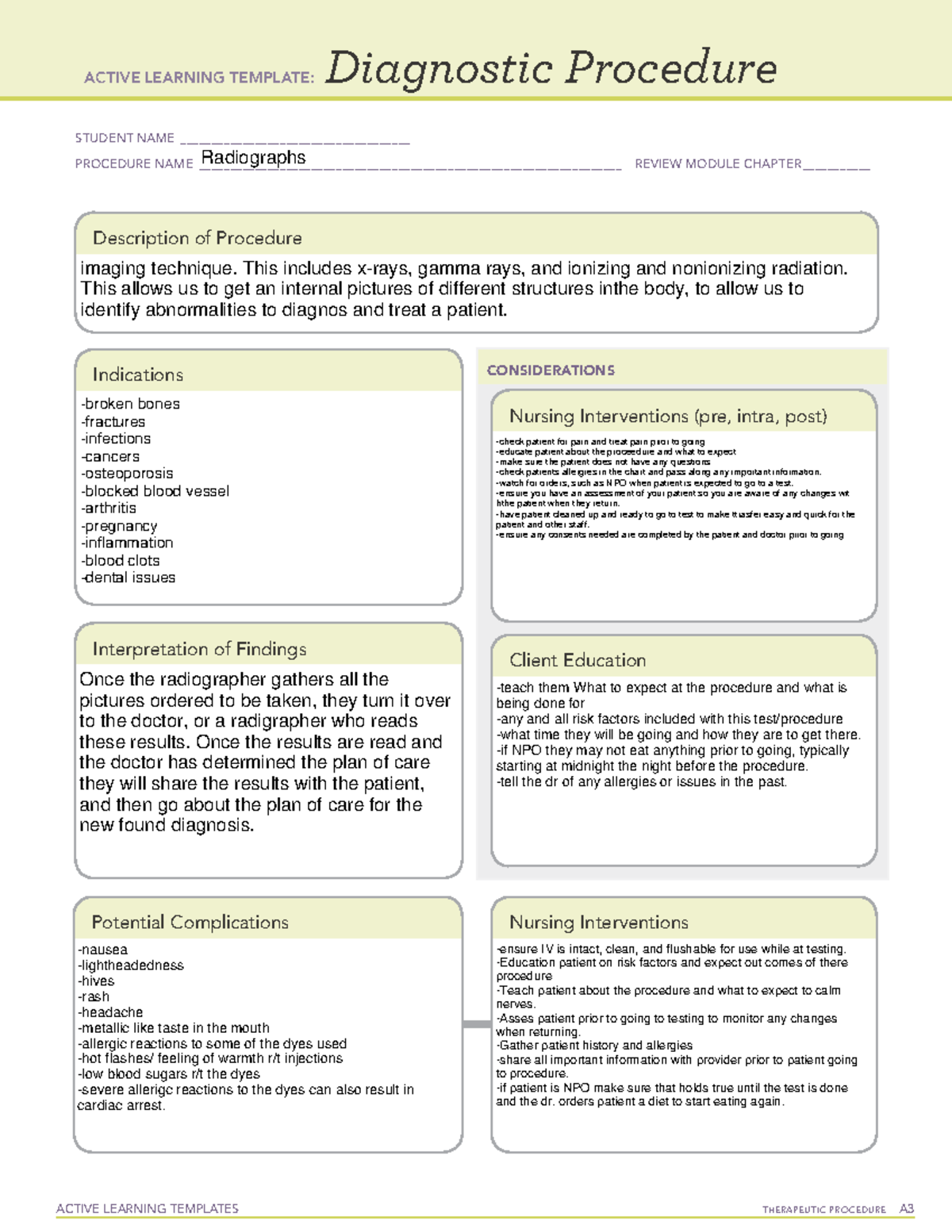 Ct Scan Diagnostic Procedure Ati Template