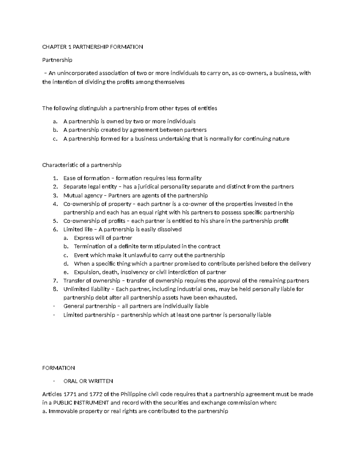 Chapter 1 Partnership Formation - CHAPTER 1 PARTNERSHIP FORMATION ...