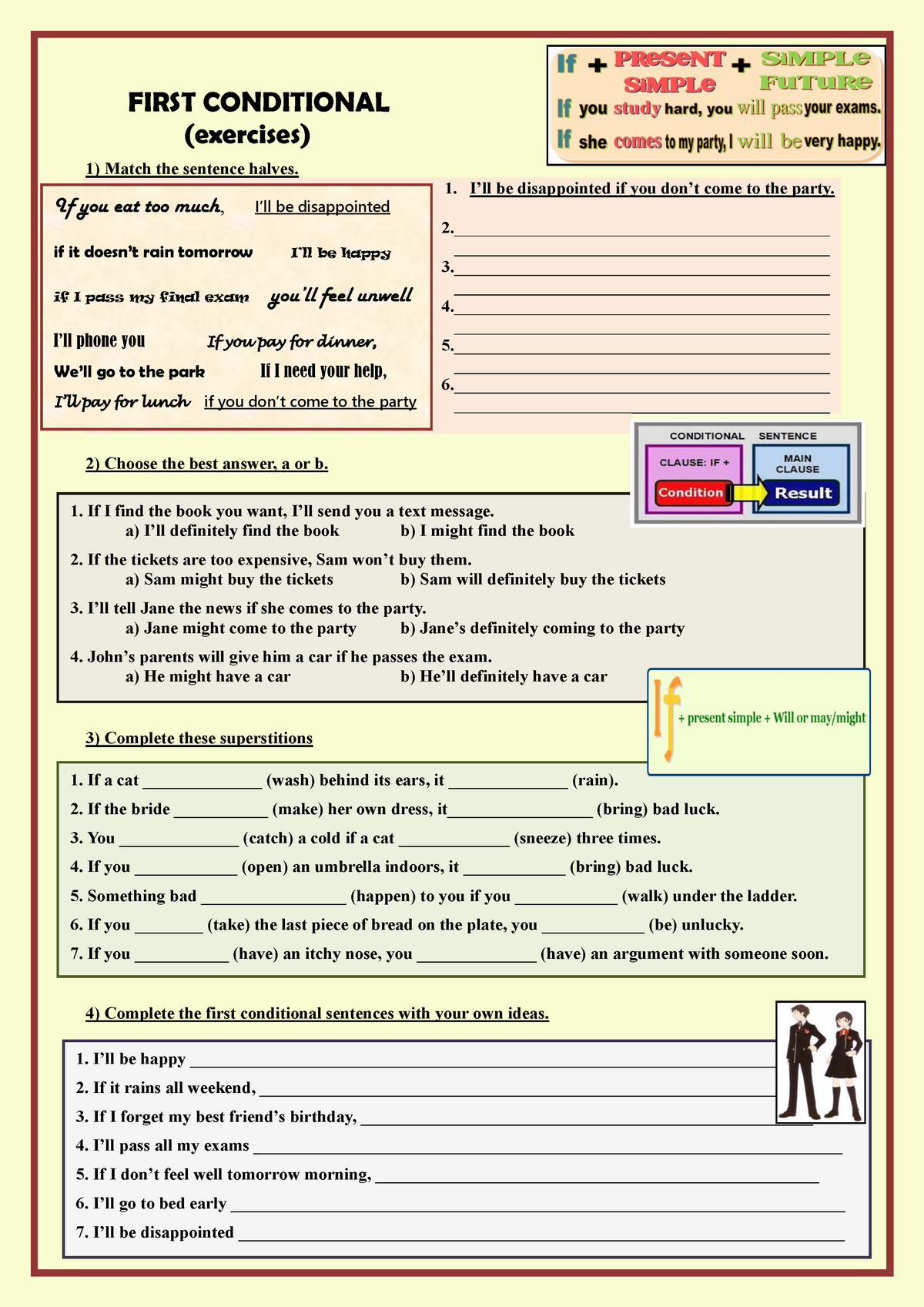 First Conditional exercises - FIRST CONDITIONAL (exercises) 1) Match ...