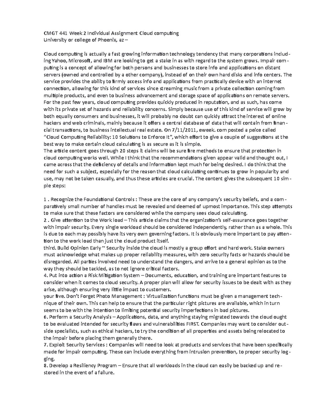 CMGT 400 Week 2 Individual Assignment Cloud computing 1 - CMGT 441 Week ...