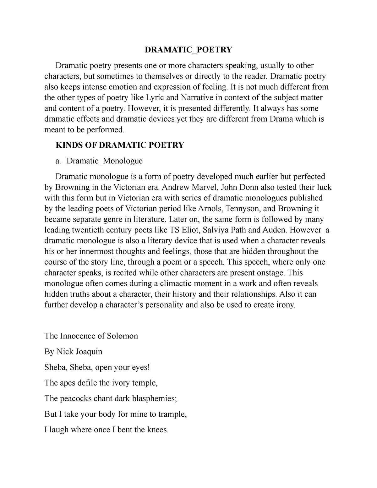 essay on dramatic poetry is written in