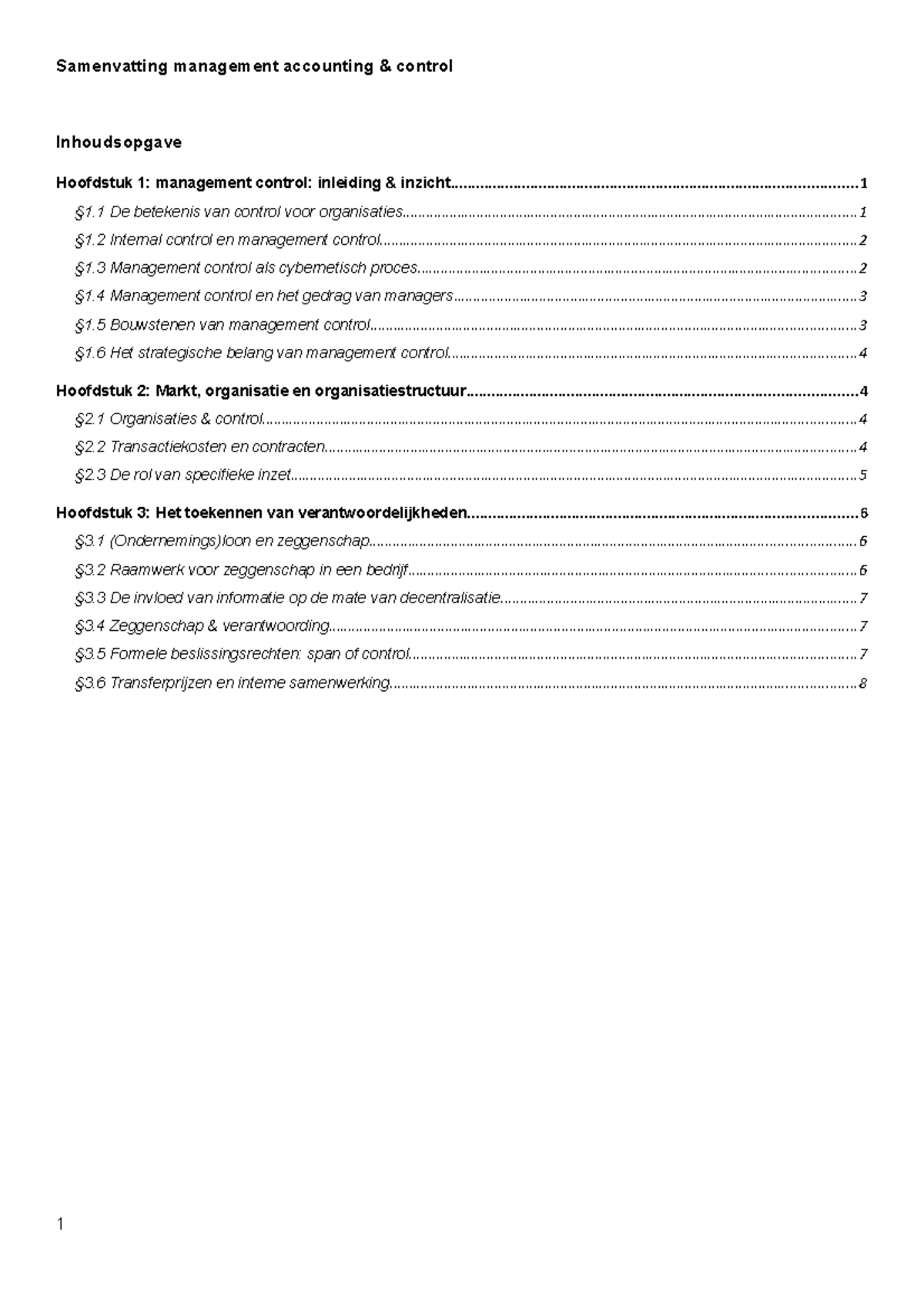 Samenvatting Management Accounting - - Studeersnel