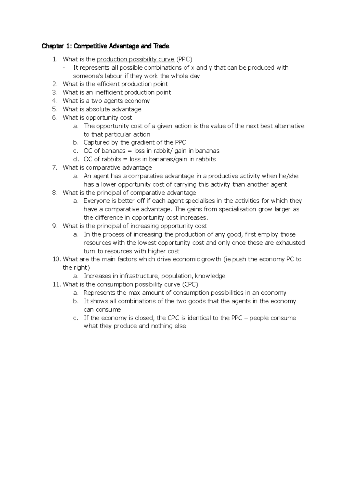 Chapter 1 econ questions - Chapter 1: Competitive Advantage and Trade ...