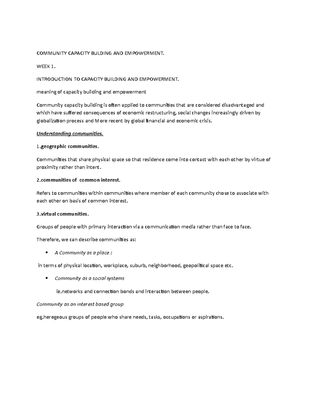 Community Capac student COMMUNITY CAPACITY BULDING AND EMPOWERMENT