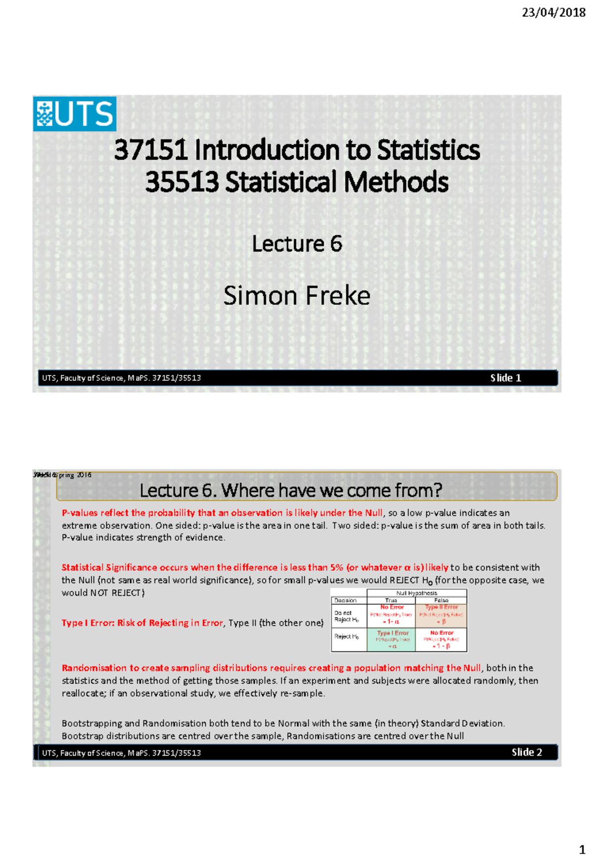 37151 Lecture 6 Annotated set v5 - 23/04/2018 37151 Introduction to ...