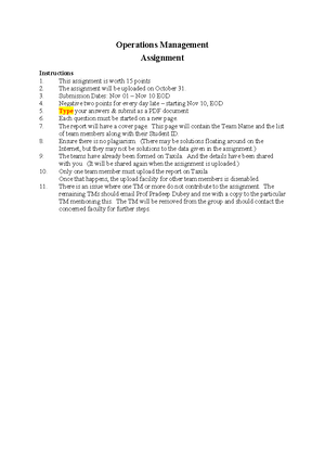 Operations Management - Assignment Team 53 - Cover Page BITS Pilani ...
