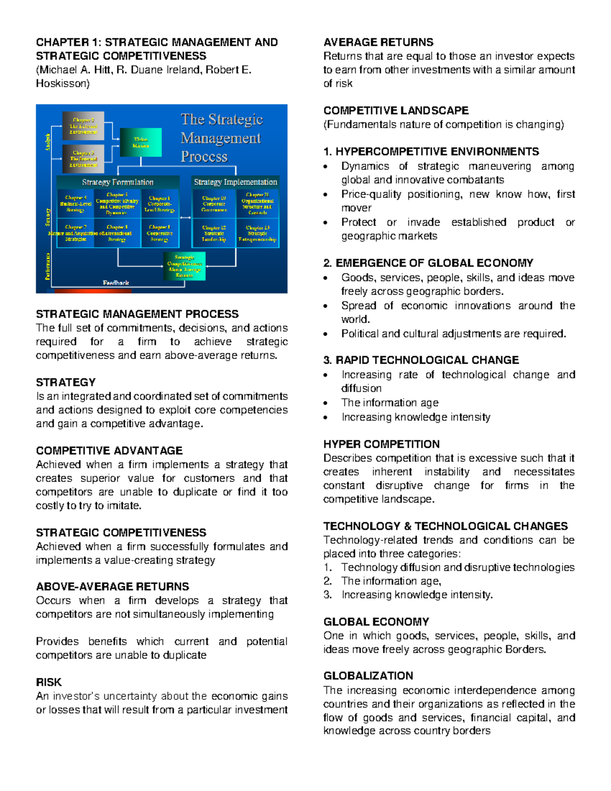 CHAP 1 & 2 Stratman - Notes - CHAPTER 1: STRATEGIC MANAGEMENT AND ...