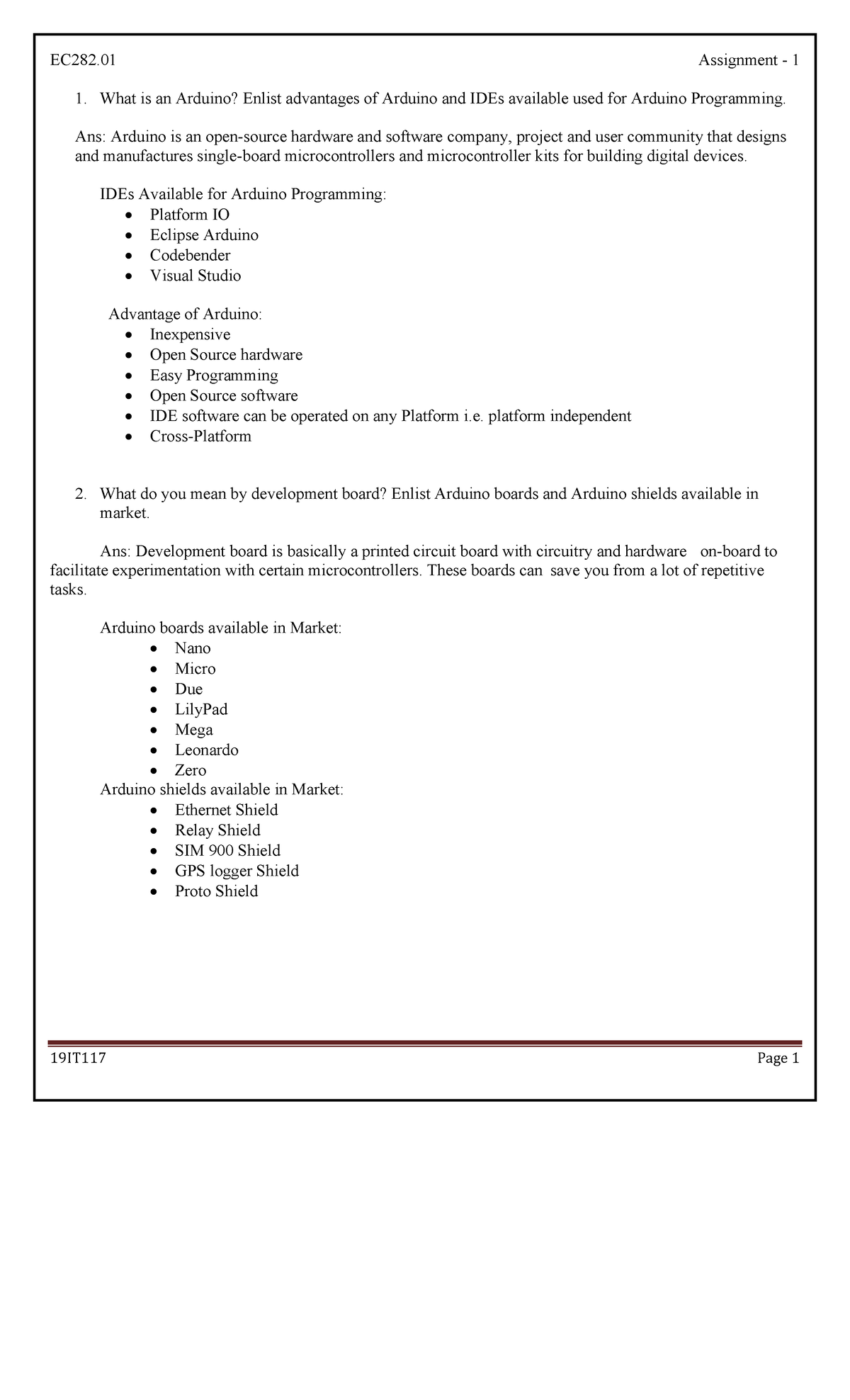 19IT117 DAY1 THis Is File What Is An Arduino Enlist Advantages Of 