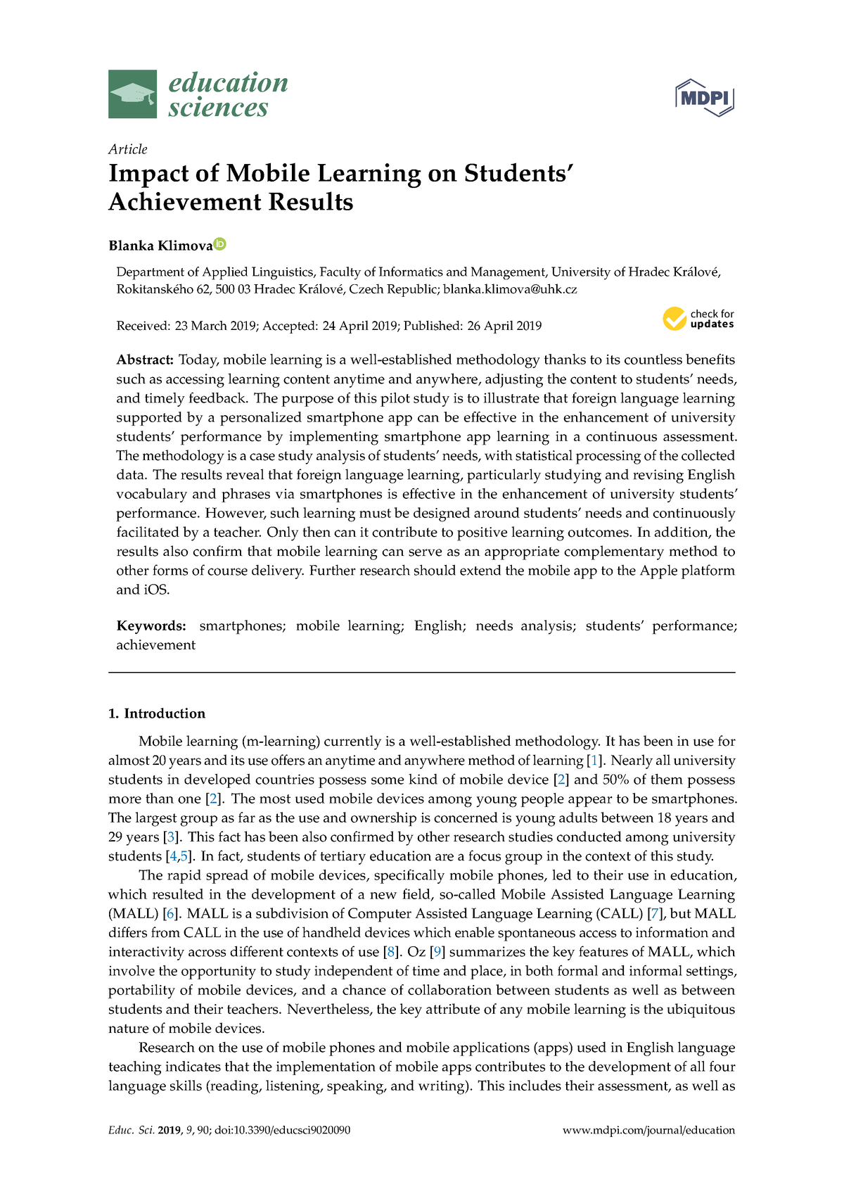 Impact Of Mobile Learning On Students Ac - Education Sciences Article ...