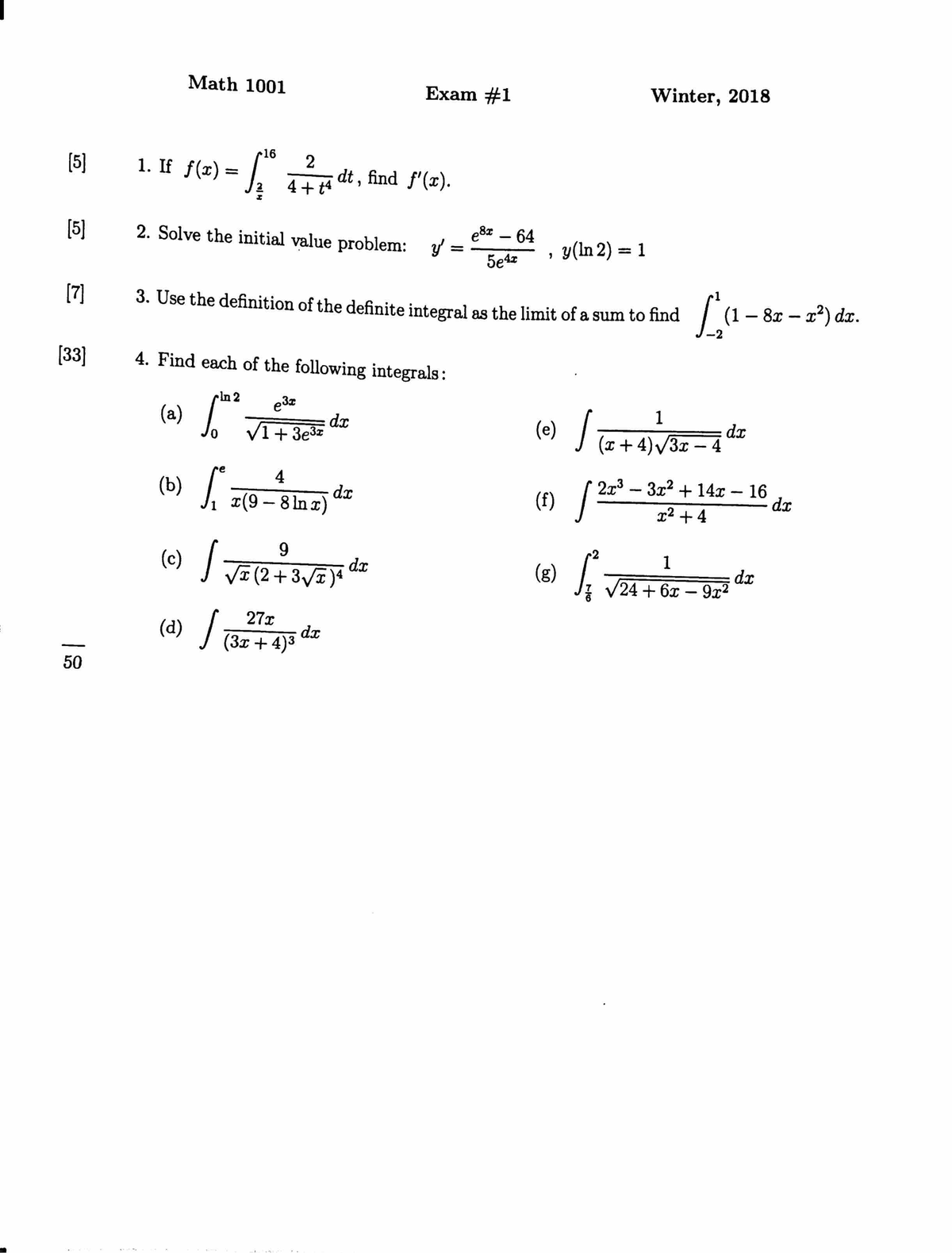 Exam 2018, questions - Math 1001 - Studocu