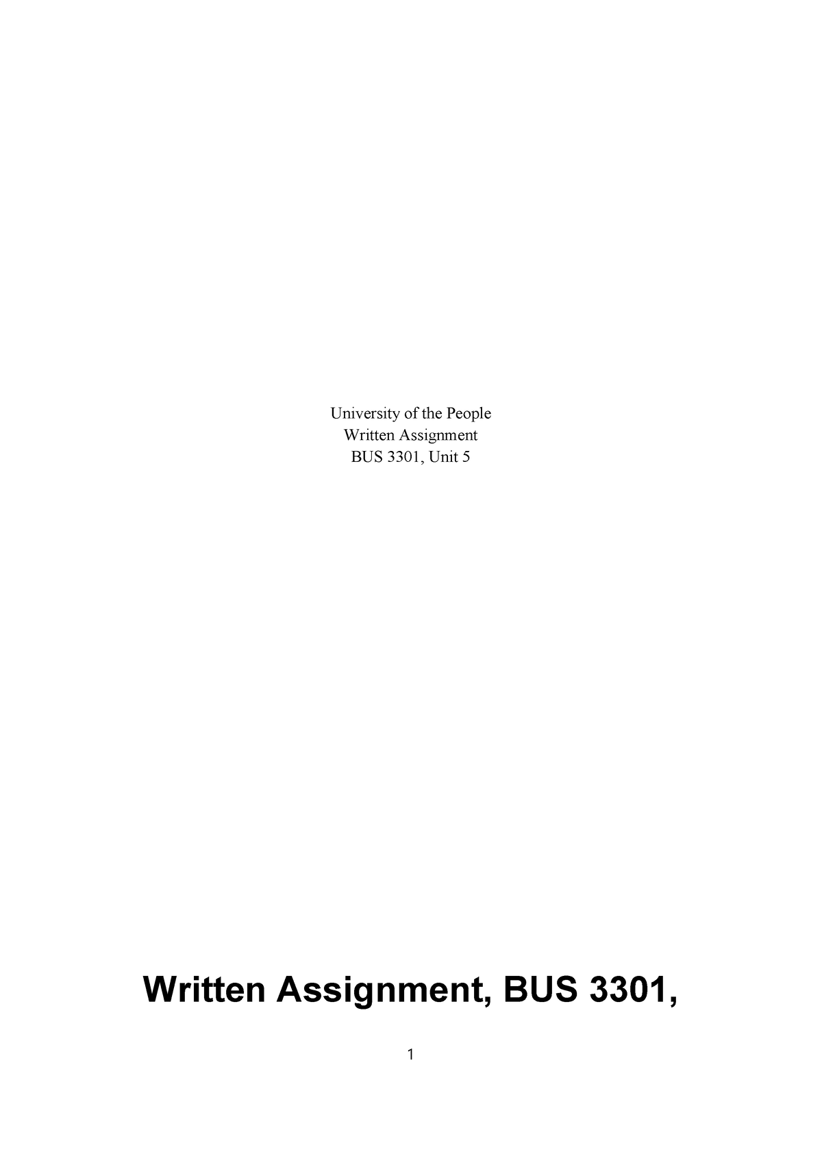 Written Assignment Bus 3302 Unit 4 - University Of The People Written ...