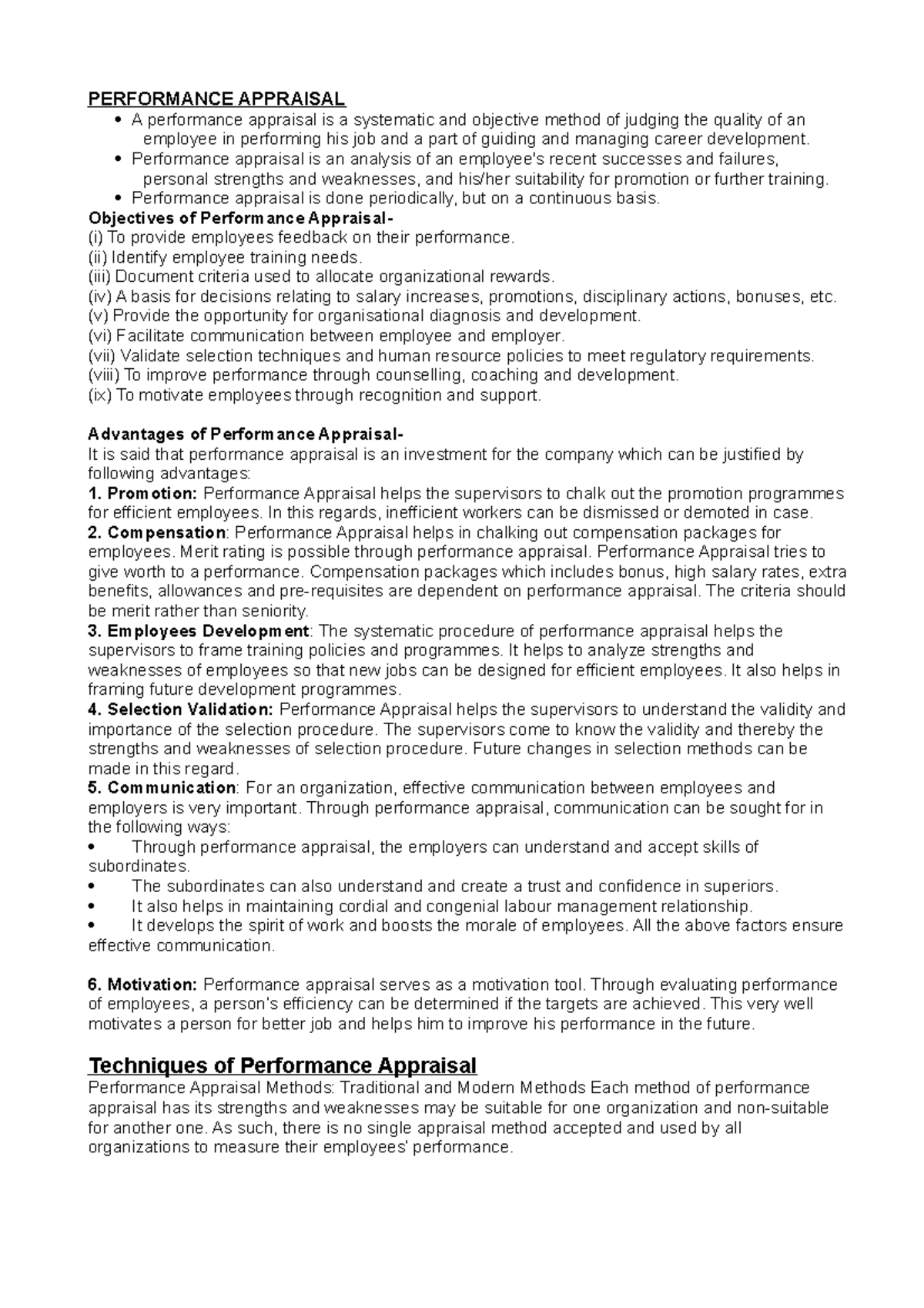 Print hrm notes - PERFORMANCE APPRAISAL · A performance appraisal is a ...