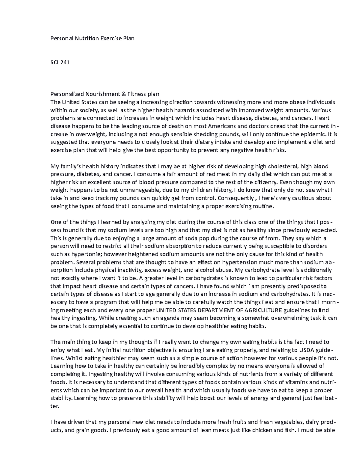 SCI 241 Final Paper Personalized Nutrition Exercise Plan1 - Personal ...