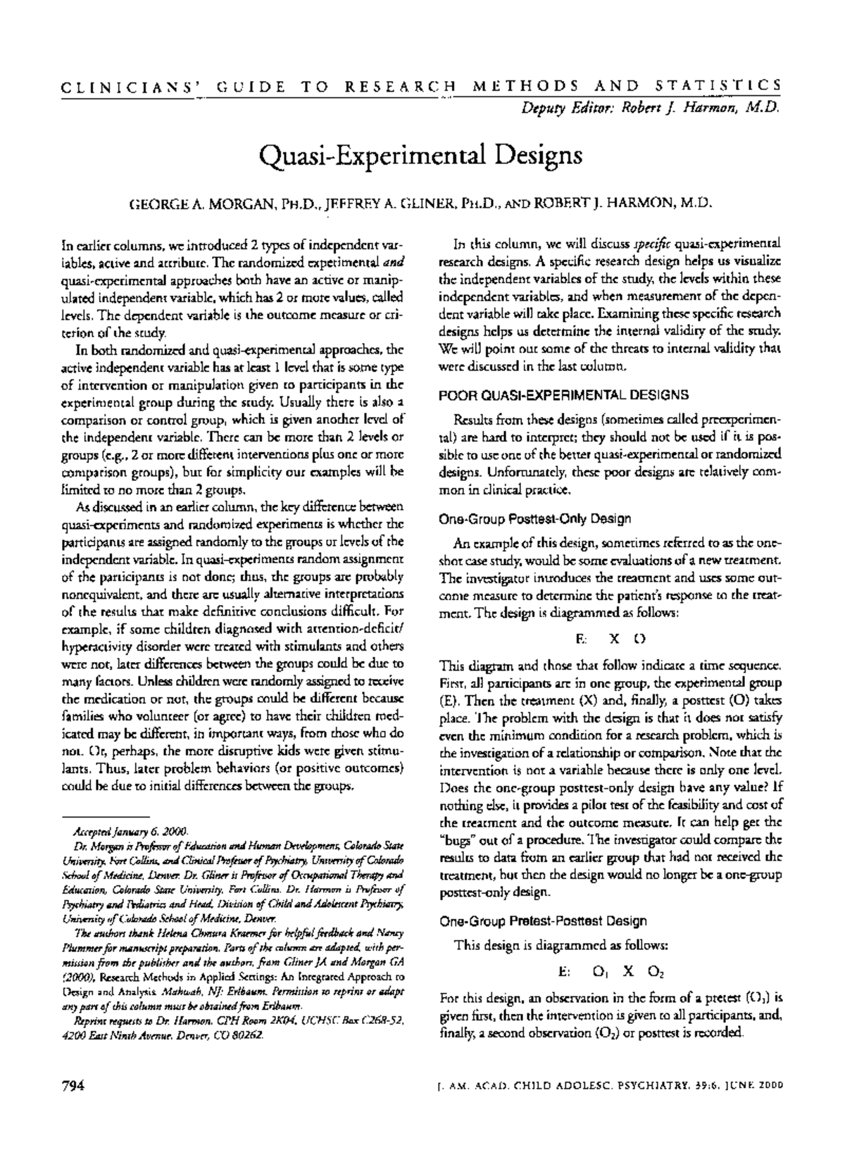 Reading 13.1 Morgan, et al., 2000 - CLINICIANS’ GUIDE TO RESEARCH ...