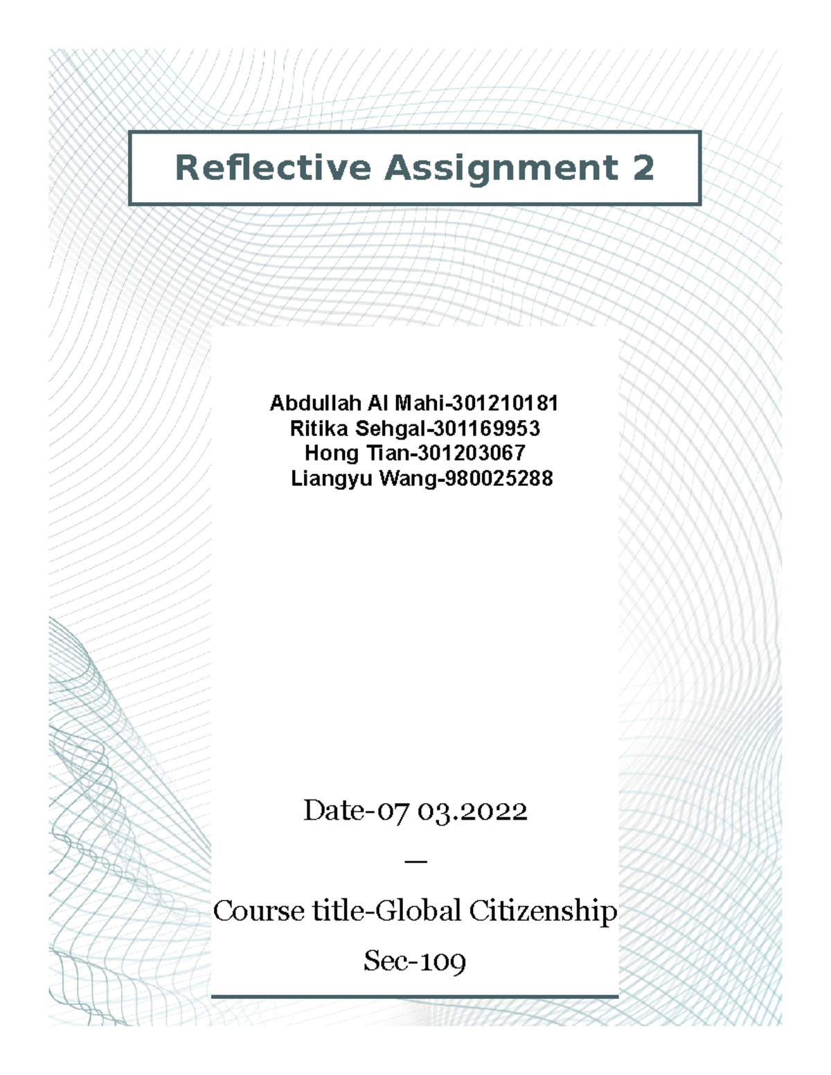 Reflective Assignment 2 - — Reflective Assignment - Abdullah Al Mahi ...