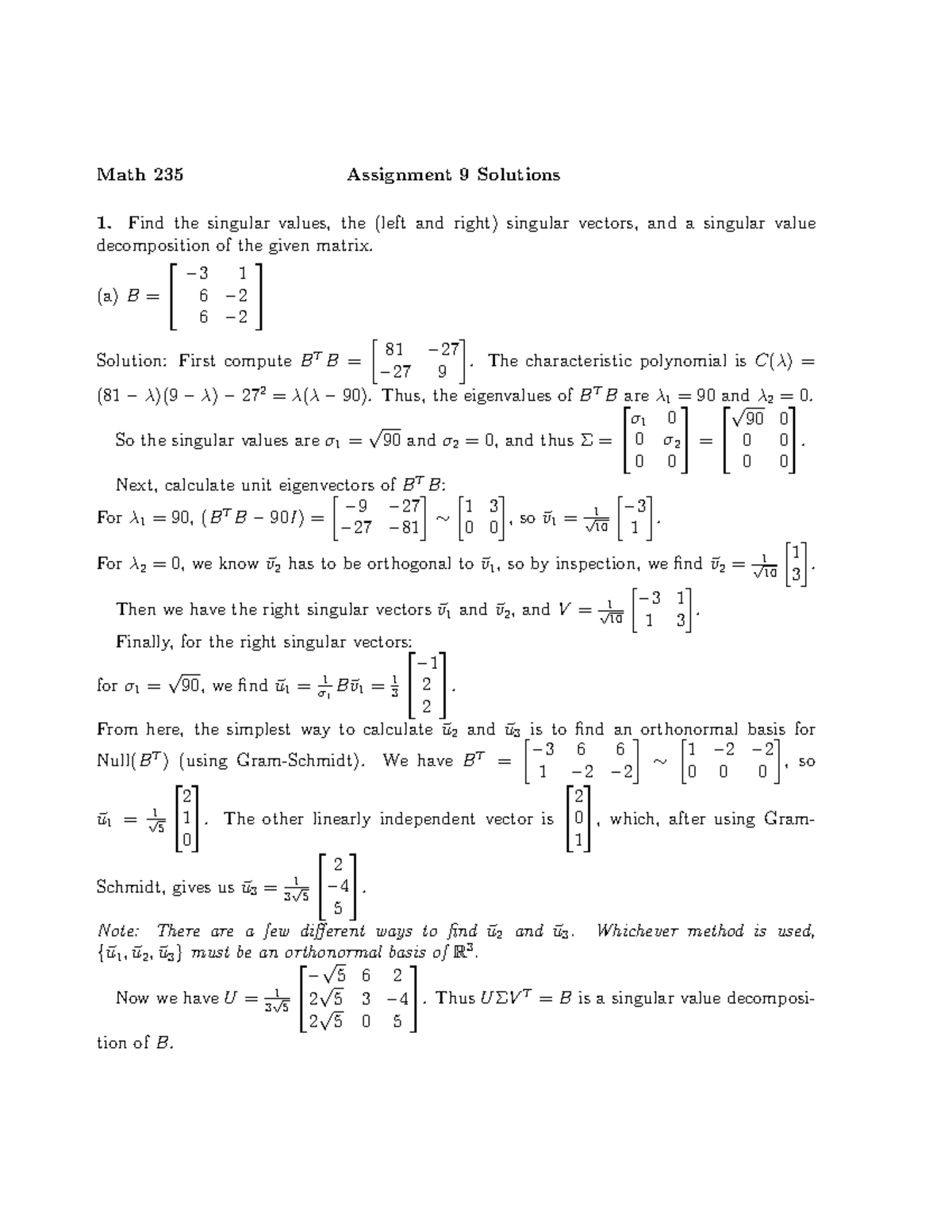 A10 Solution - assignment - Math 235 Assignment 9 Solutions Find the ...