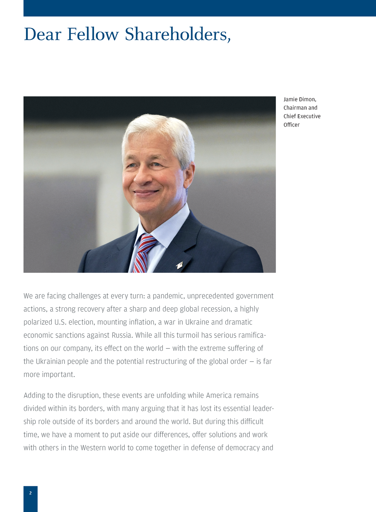 Ceo letter to shareholders 2021 Jamie Dimon, Chairman and Chief