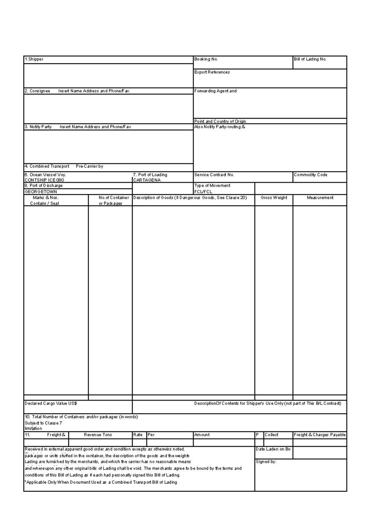 Formato BL - Booking No. Forwarding Agent and References Also Notify ...