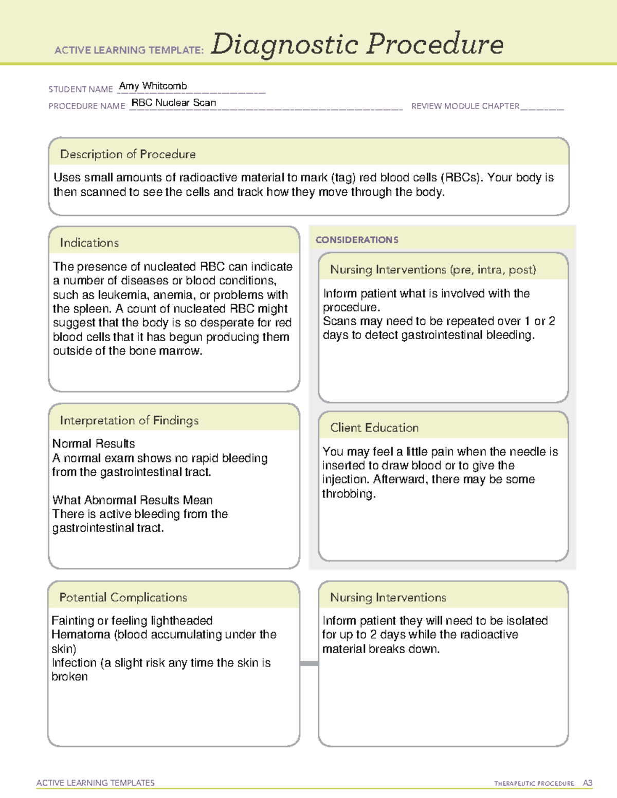 ATI RBC Nuclear Scan Diagnostic Procedure Sheet - ACTIVE LEARNING ...