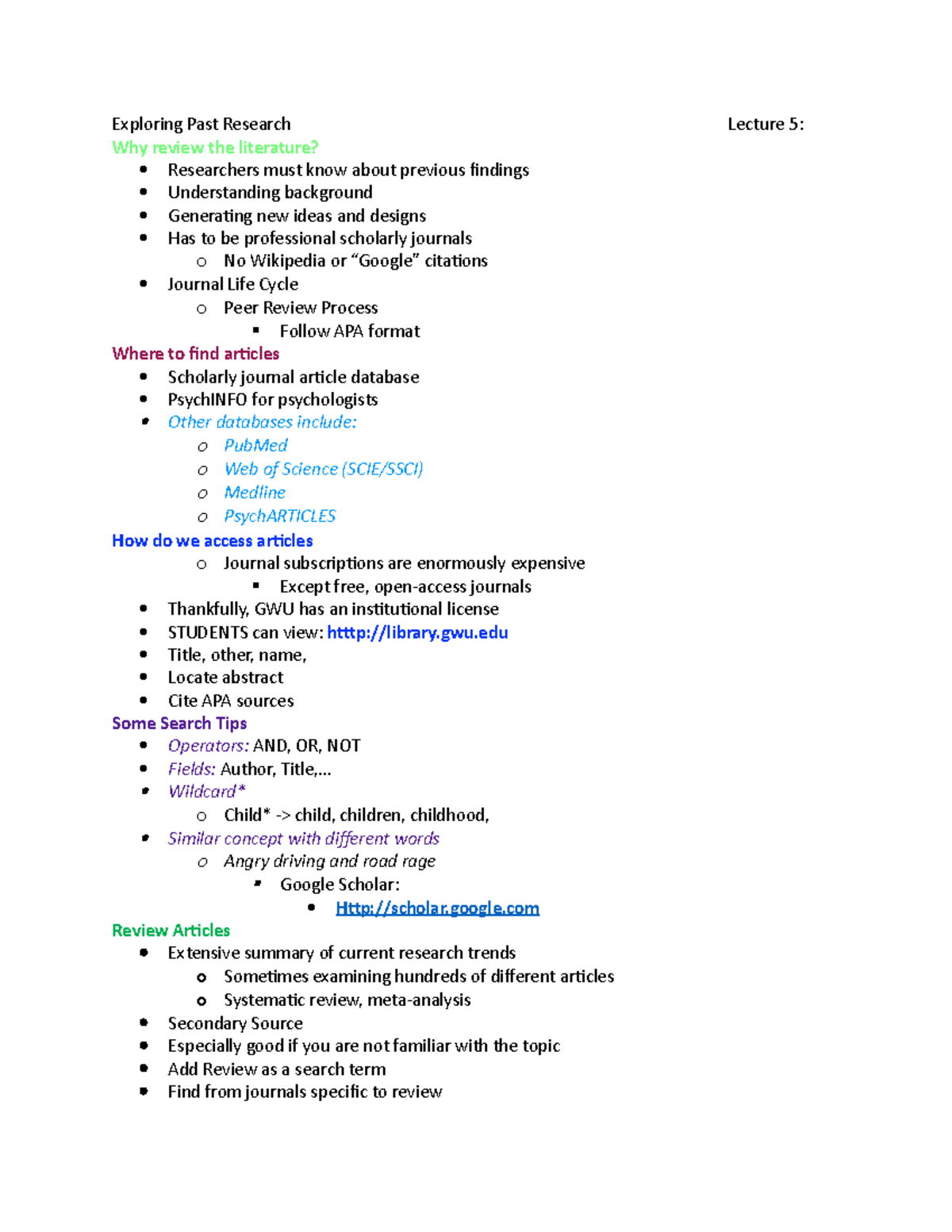 summaries of past research