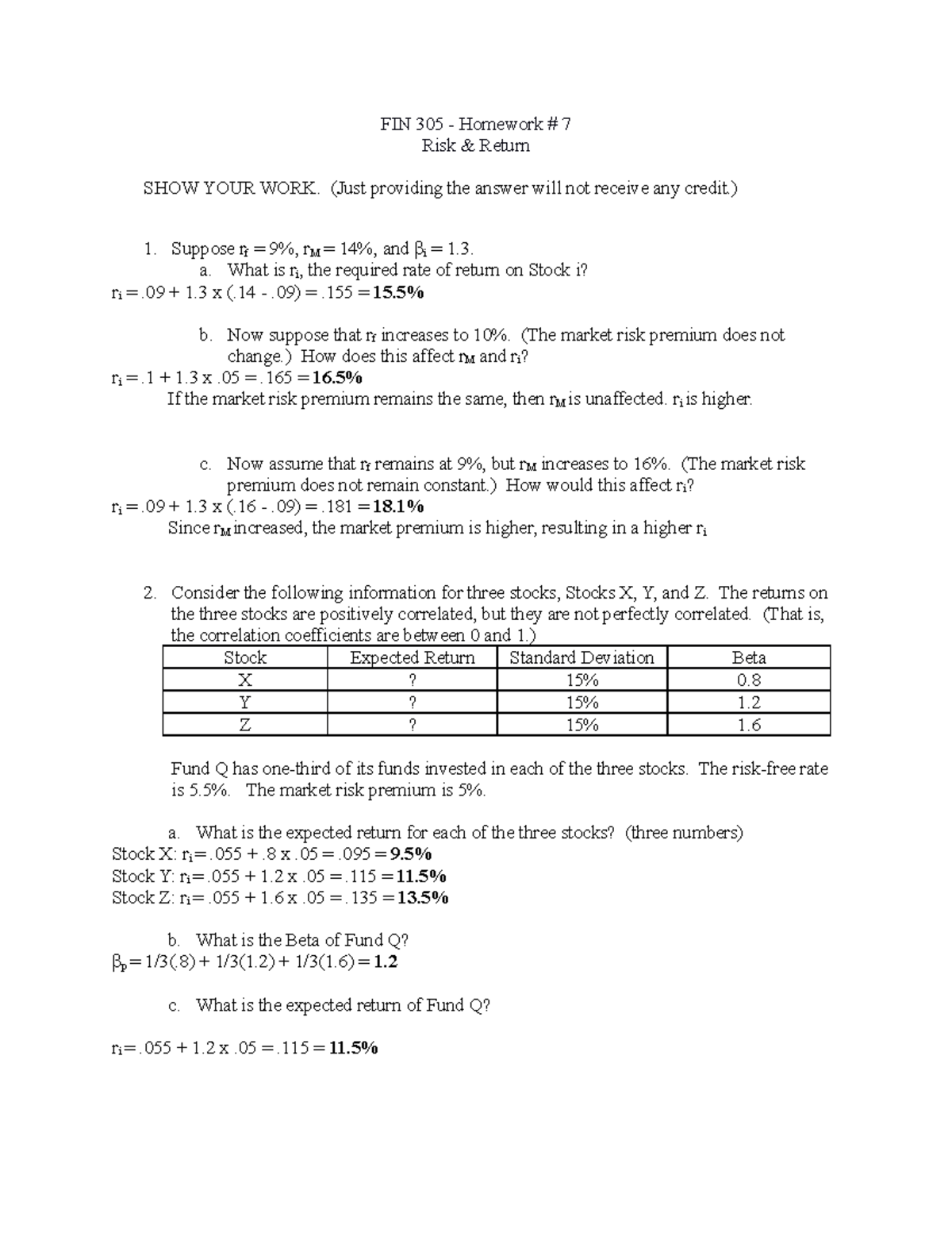 Fin305 Homework 7 Foundations Of Finance Studocu