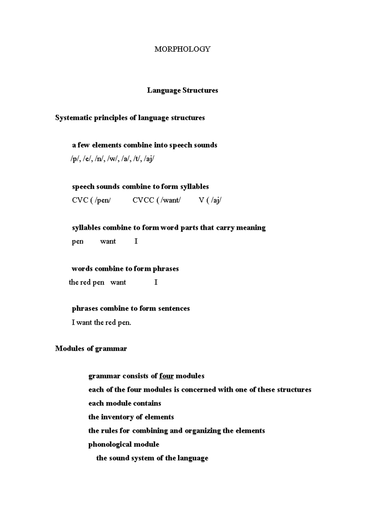 ITL, Morphology - Lecture notes 2 - Introduction to Linguistics ...