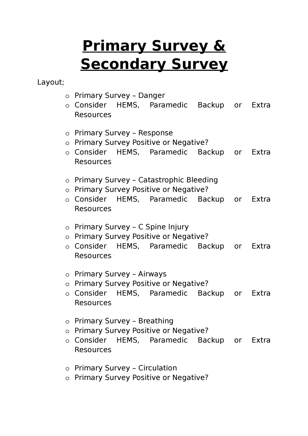 Primary And Secondary Survey Primary Survey Secondary Survey Layout 