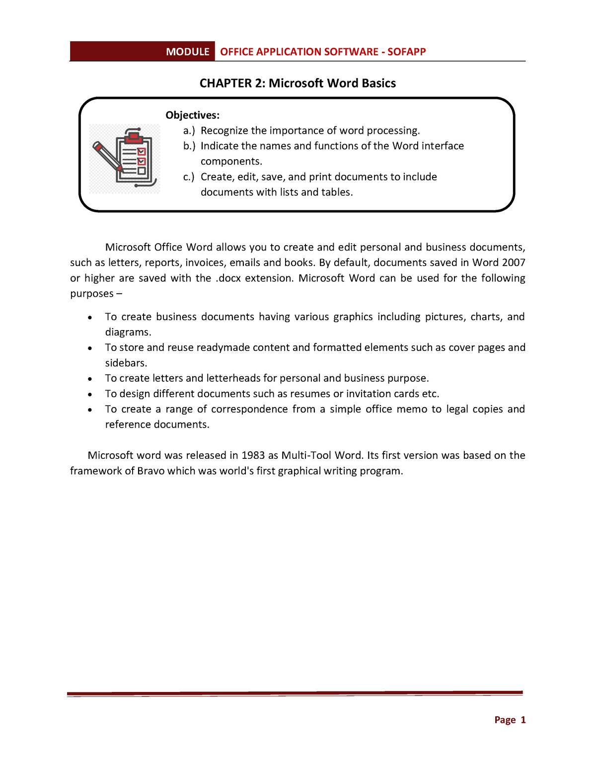 Sofapp Chapter 2 - CHAPTER 2: Microsoft Word Basics Microsoft Office ...