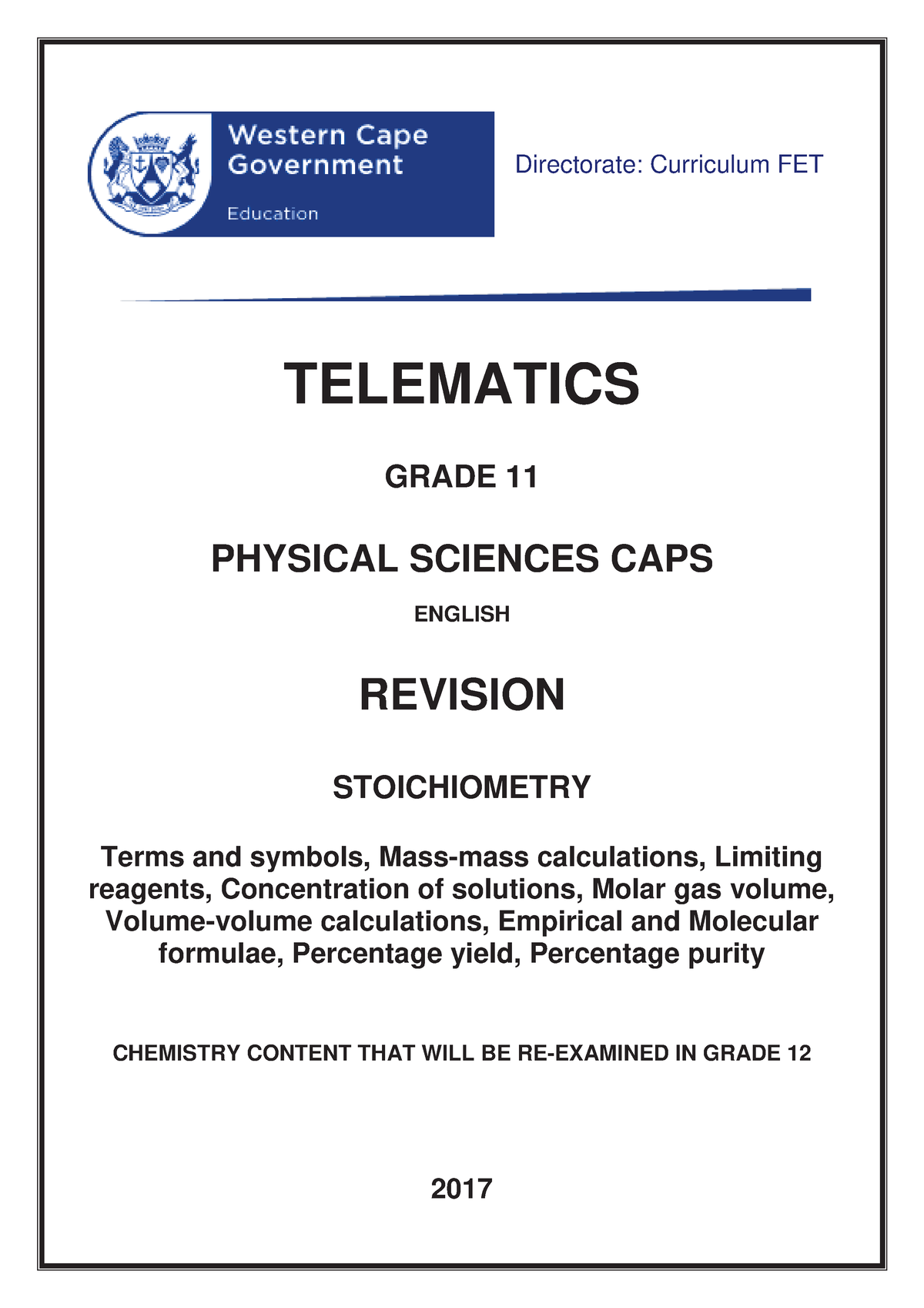 Physical Sciences Resource - TELEMATICS GRADE 11 PHYSICAL SCIENCES CAPS ...