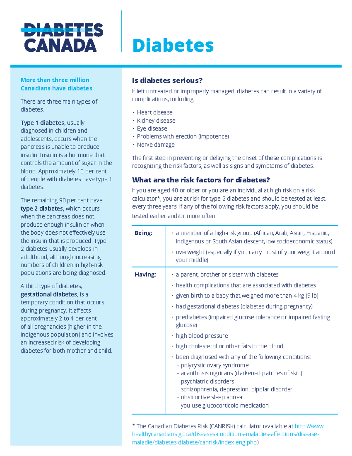 Diabetesfactsheet basic knowledge sheet More than three million