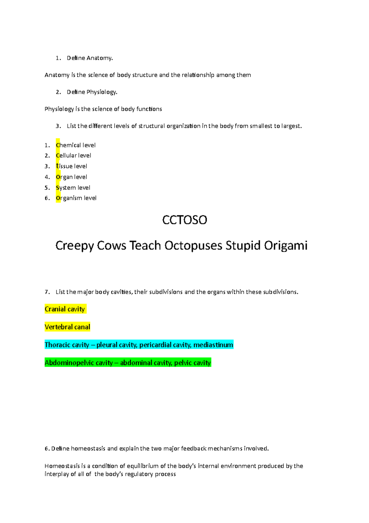 Define Anatomy - Lecture notes 1 - 1. Define Anatomy. Anatomy is the ...