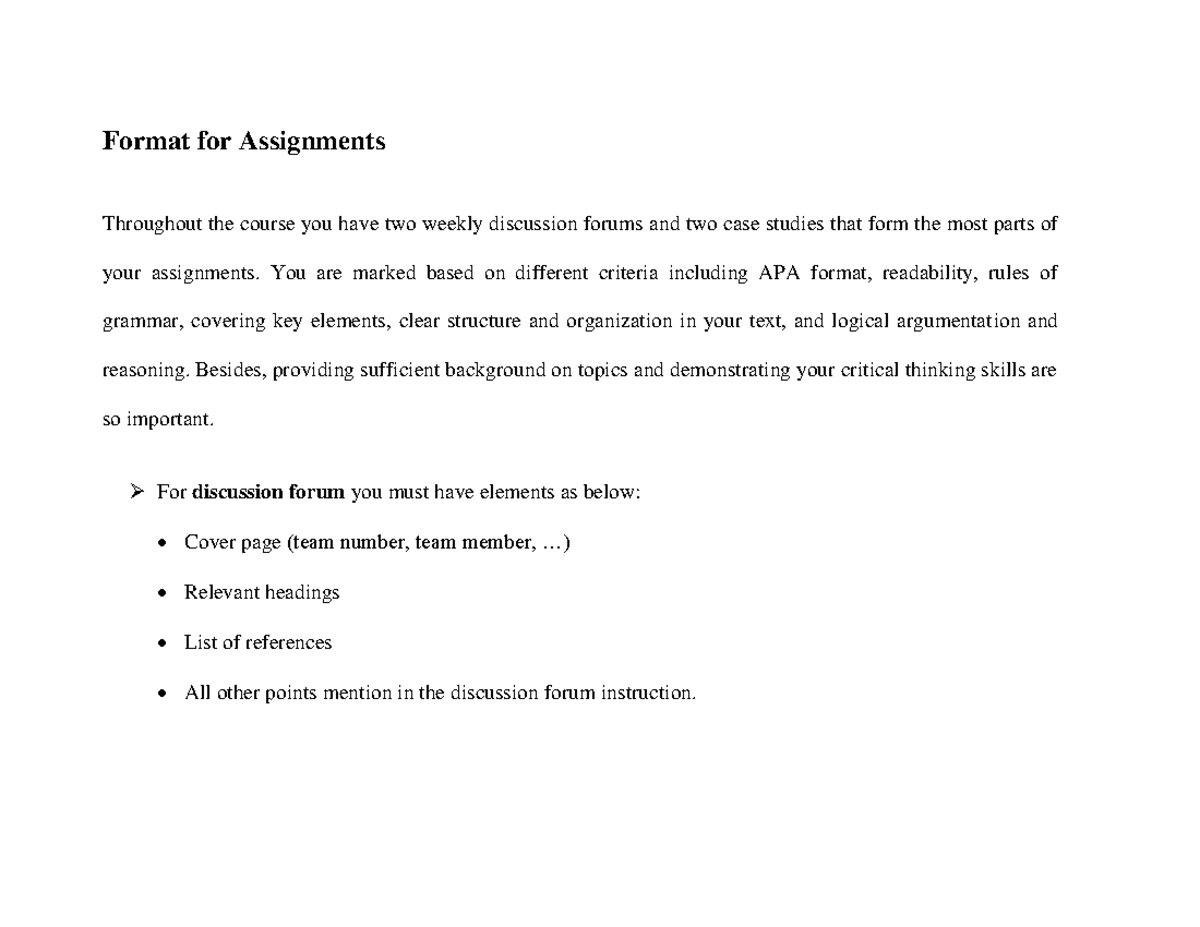 Format of assignments - Assignment instruction - Format for Assignments ...